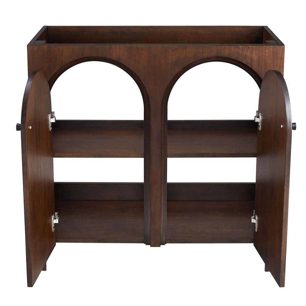 Appia 36" Walnut Bathroom Vanity Cabinet with Arched Doors