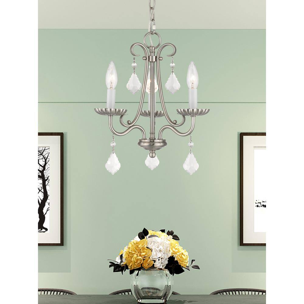 Daphne Brushed Nickel 3-Light Mini Chandelier with Teardrop Crystals