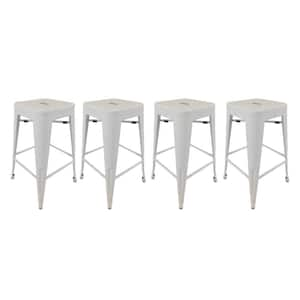 30 in. White Backless Metal Bar Chair with Metal Seat Set of 4