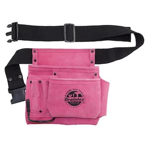 5-Pocket Nail and Tool Pouch with Pink Suede Leather Belt