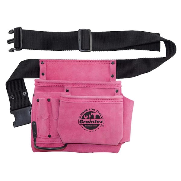 Graintex 5-Pocket Nail and Tool Pouch with Pink Suede Leather Belt