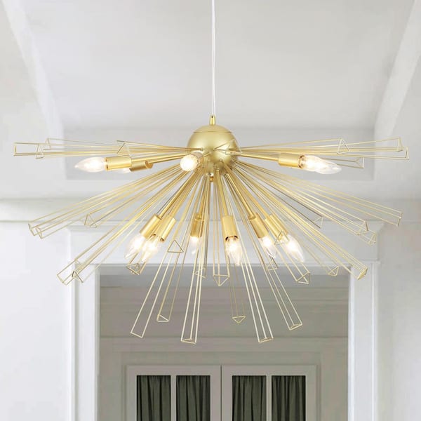 ADSENSTY 12 Light Gold Dimmable Sputnik Sphere Chandelier for Kitchen Island with No Bulbs Included