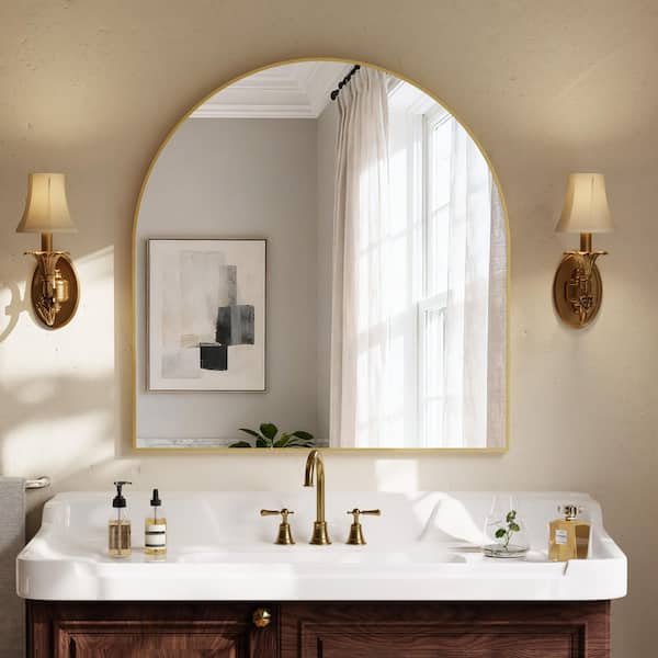 スペイン製24kミラー Dovelina 24 in. W x 35.8 in. H Arched Framed Wall Bathroom Vanity