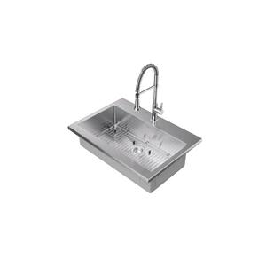 Chrome Stainless Steel 36 in. Single Bowl Drop-In Standard Kitchen Sink with Coiled Pull Down Faucet
