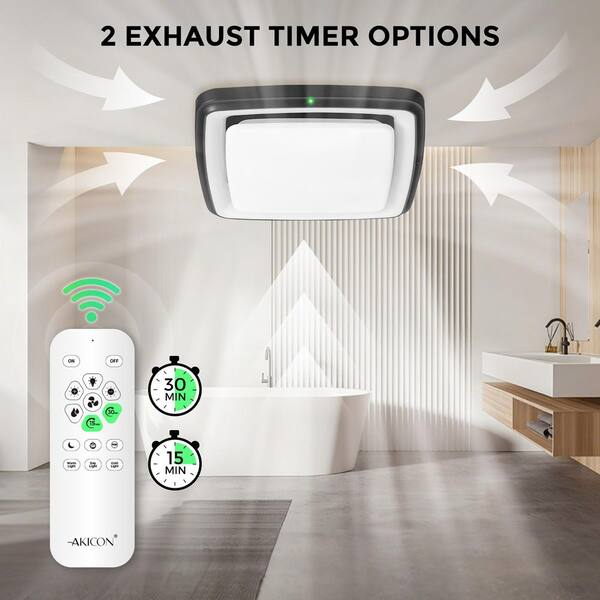 RGB1 Black 110 CFM 1.5 Sone Ceiling Bathroom Exhaust Fan with RGB Light, Remote, Humidity Sensor,No Wall Switch Required