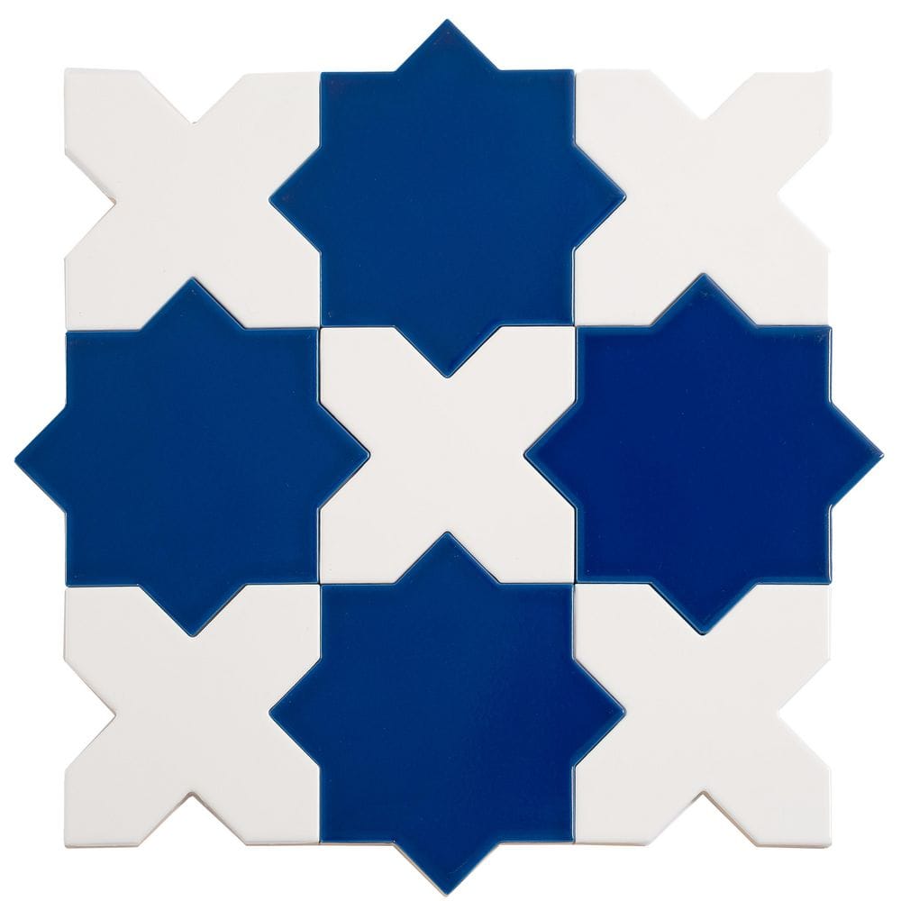 Apollo Tile Siena 5.4 in. x 5.4 in. Cobalt Blue Star Pearl White