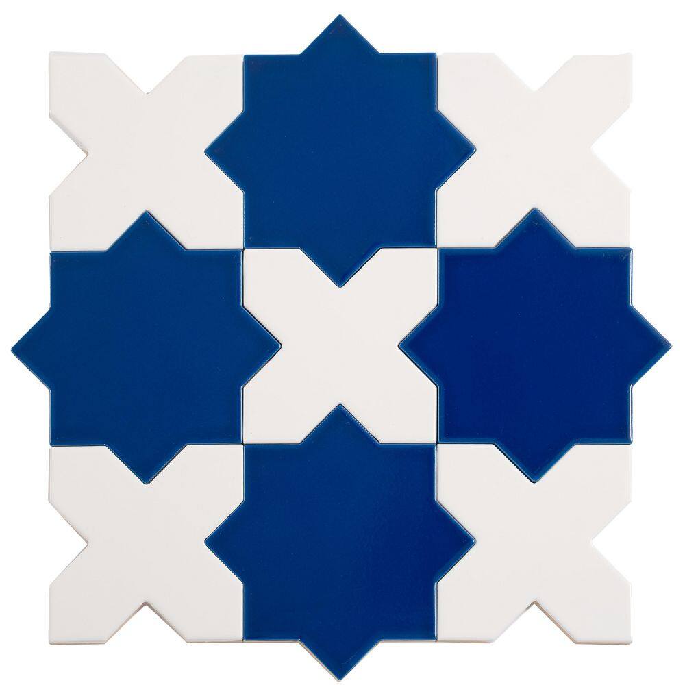 Siena 5.4 in. x 5.4 in. Cobalt Blue Star with Pearl White Cross Glossy Ceramic Wall and Floor Sample Tile (0.4 sq. ft.) price history on PriceWatchPro