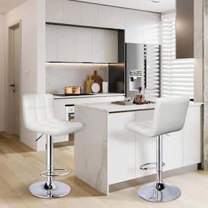 White PU Leather Swivel Bar Stools (Set of 2) with Adjustable Height Chrome Legs and Footrest