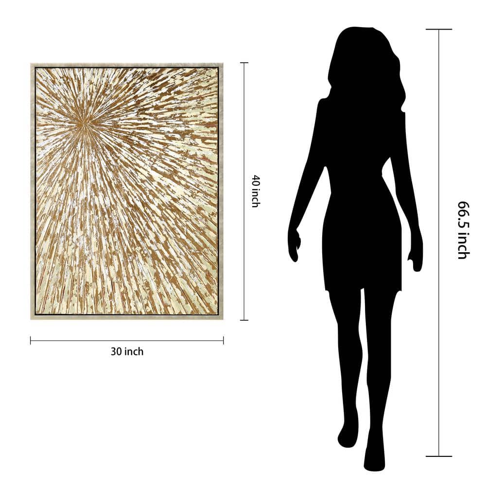 Radiant Burst Metallic Hand Painted Canvas Wall Art in Champagne Gold Frame