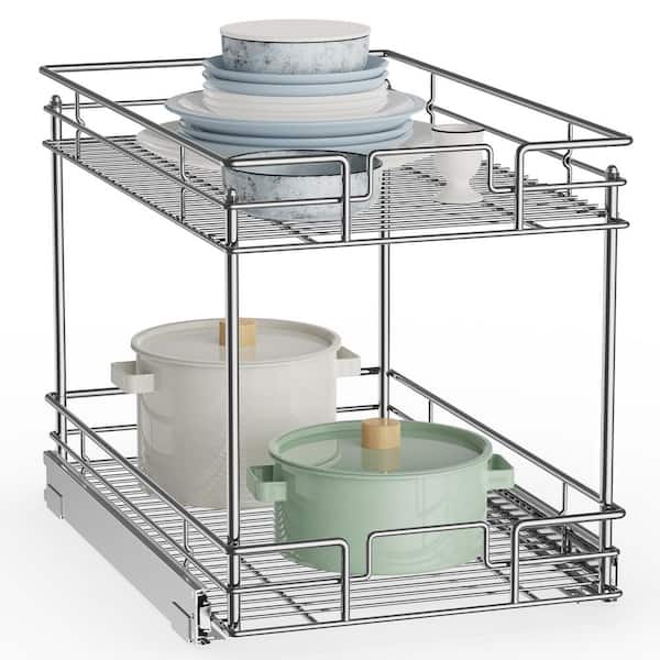 HomLux 2-Tier 20 in. W x 21 in. D Silver Metal Individual Pull Out Cabinet Organizer