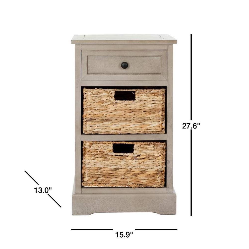 Transitional Vintage Gray Rectangular Pine Side Table with Storage