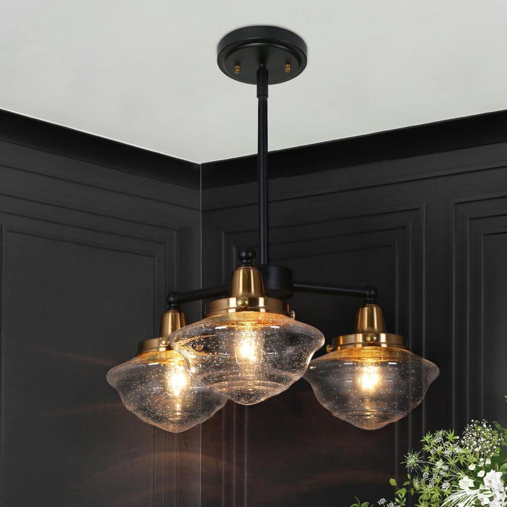 Zevni Farmhouse 16 in. 3-Light Plated Brass Sputnik Chandelier