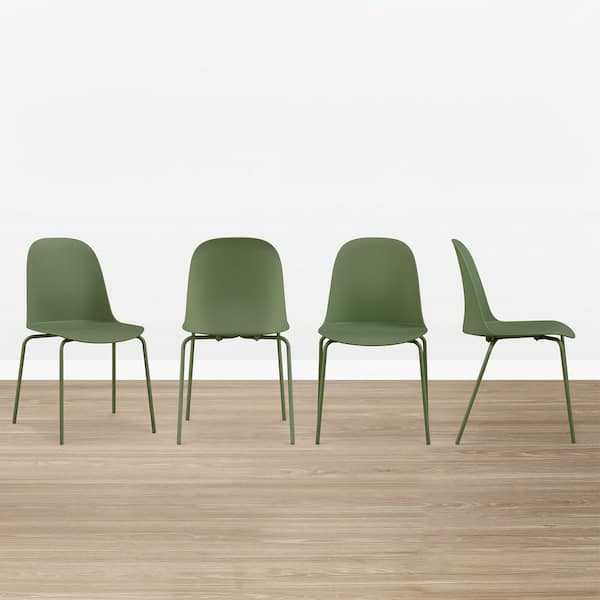 Zeno Green Colorful Plastic Stackable Dining Chairs with Metal Legs Modern Side Chair Set of 4
