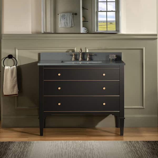 WOODBRIDGE Roma 43 in. W x 22 in. D Bath Vanity in Espresso with Engineered Stone Vanity top in Dark Grey with White Basin