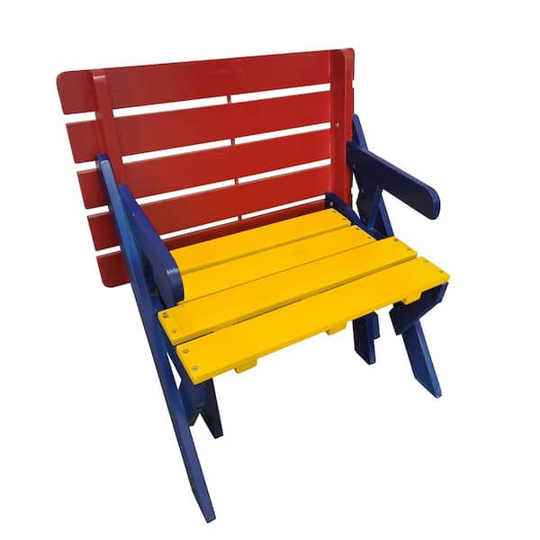 GOSHADOW Blue Natural Solid Wood Kids Multi Functional Chiar Wood Outdoor Lounge Chair Yellow, 1 Table+ 2 Chair (All-in-one)