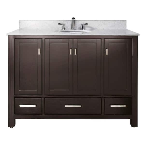 Avanity Modero 49 in. W x 22 in. D x 35 in. H Vanity in Espresso with Marble Vanity Top in Carrera White and White Basin