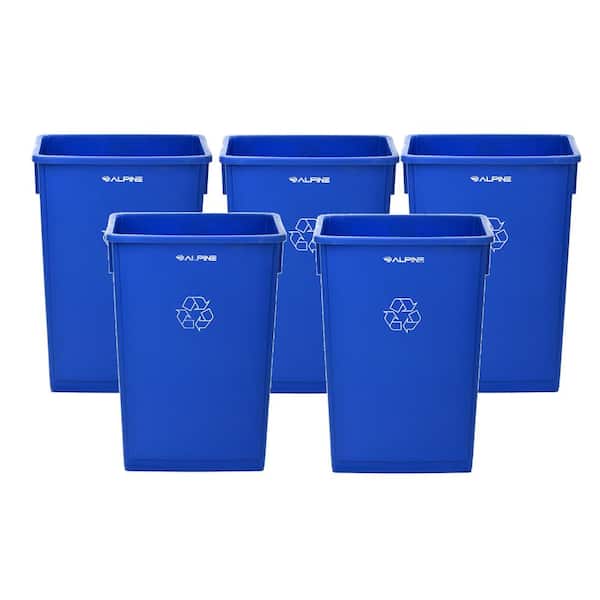 Alpine Industries 23 Gal. Blue Heavy Duty Plastic Slim Recycling Bin Receptacle (5-Pack)
