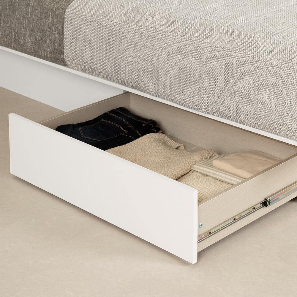 Sleek Pure White Full/Double Platform Bed with 2 Storage Drawers