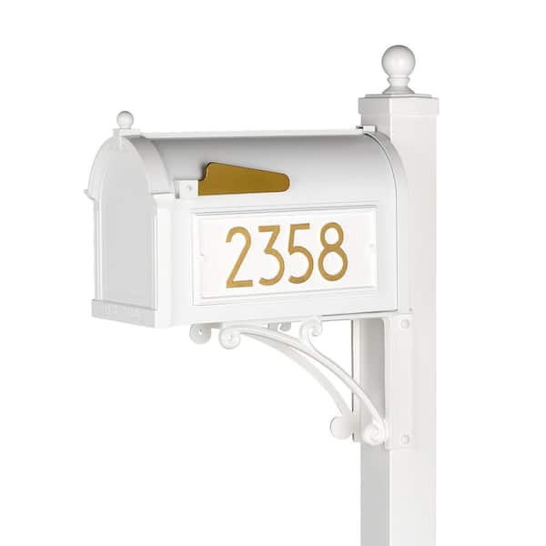 Unbranded Modern Deluxe White/Gold Capitol Mailbox Post Package
