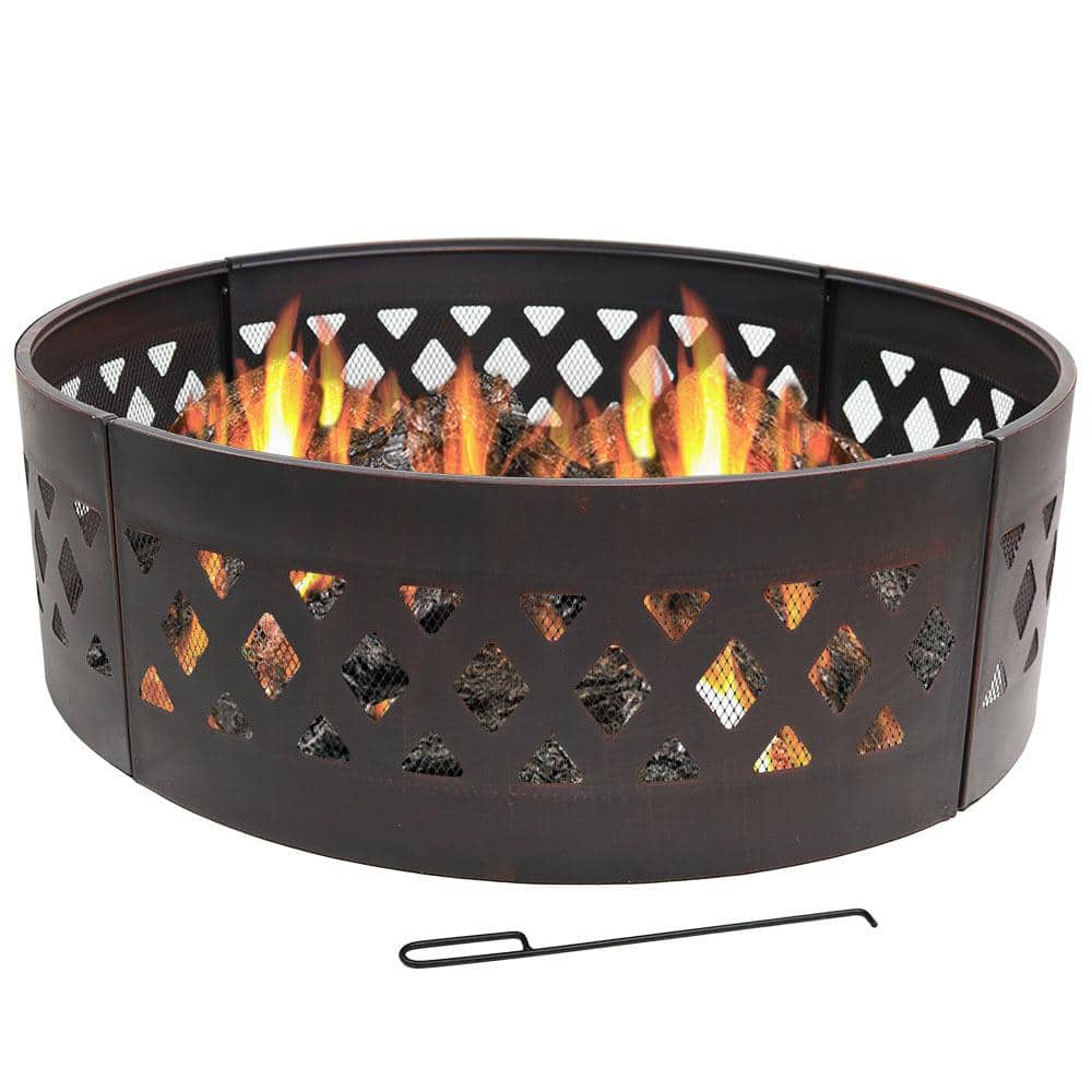 Sunnydaze Decor 36 In Dia Round Steel, 36 Inch Fire Pit Ring Home Depot