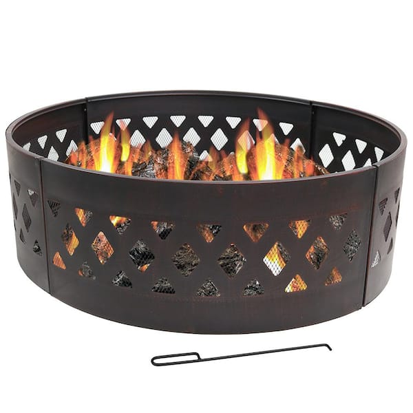 Sunnydaze 36 in. Dia Round Steel Crossweave Wood Burning Campfire Ring
