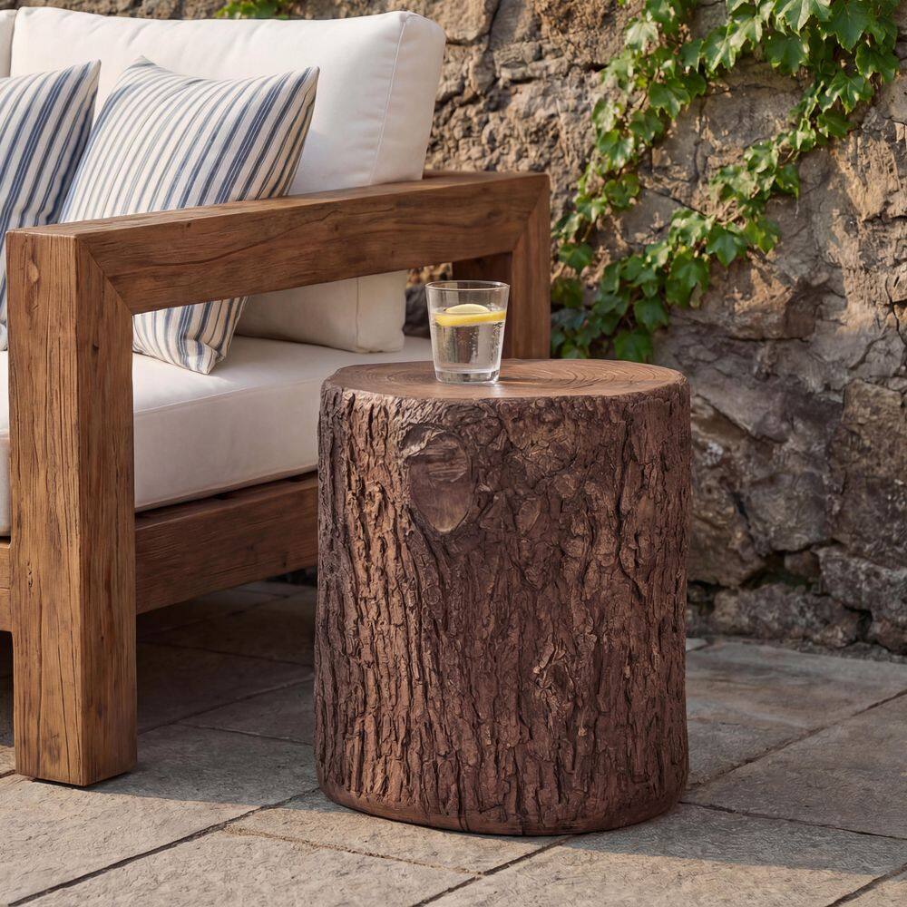 Diana Rustic Brown Concrete MGO Tree Stump Patio Side Table Indoor Outdoor Accent Table with Realistic Wood Texture price history on PriceWatchPro