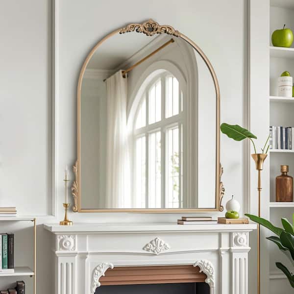 Elevatehome 30 in. W x 36 in. H Modern Gold Arched Framed Accent Dresser Mirror Accent Wall Decorative Mirror