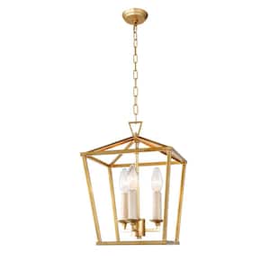 3-Light Caged Chandelier in Gold Finish