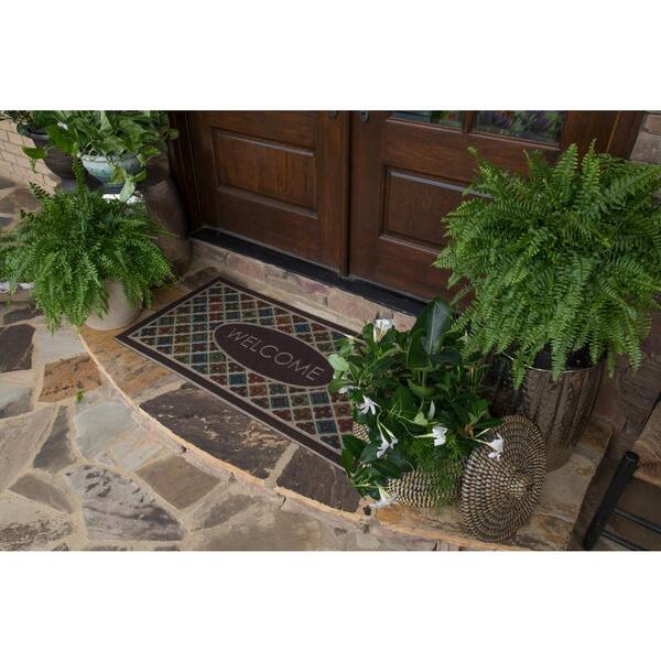 Mohawk Home Entryway Door Mat 3' x 4' All Weather Doormat Outdoor Non Slip  Recycled Rubber, Brown Squares