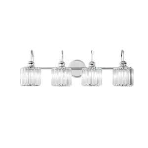 Katherine 10.2 in. 4-Light Modern Chrome Bathroom Vanity Light with Round Crystal Shades