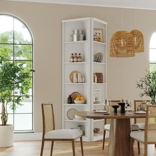 FUFU&GAGA White Wood Storage Cabinet, 78.7 in. Tall Floor Cabinet Freestanding Corner Cabinet with 12 Sheleves