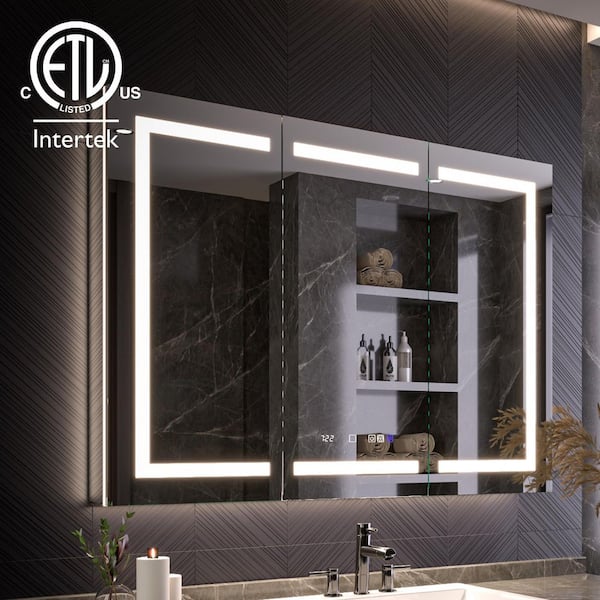 WELLFOR 48 in. W x 36 in. H Rectangular Aluminum Recessed/Surface Mount LED Medicine Cabinet with Mirror, 10X Magnifier, USB