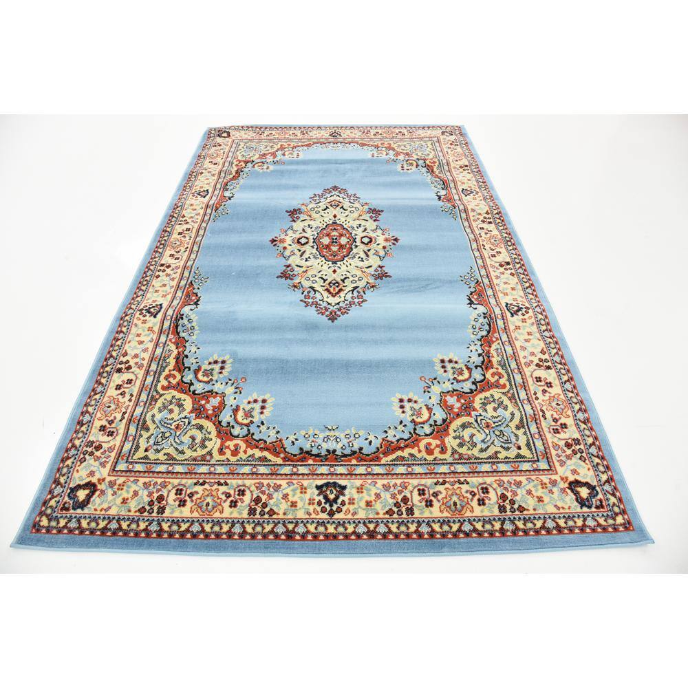 Amaya Light Blue Medallion 5' x 8' Synthetic Area Rug