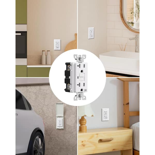 20 Amp 125-Volt Duplex Self-Test Slim GFCI Outlet, White (5-Pack)