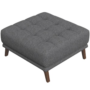 Allen Mid-Century Tufted Square Fabric Upholstered Ottoman in Dark Grey