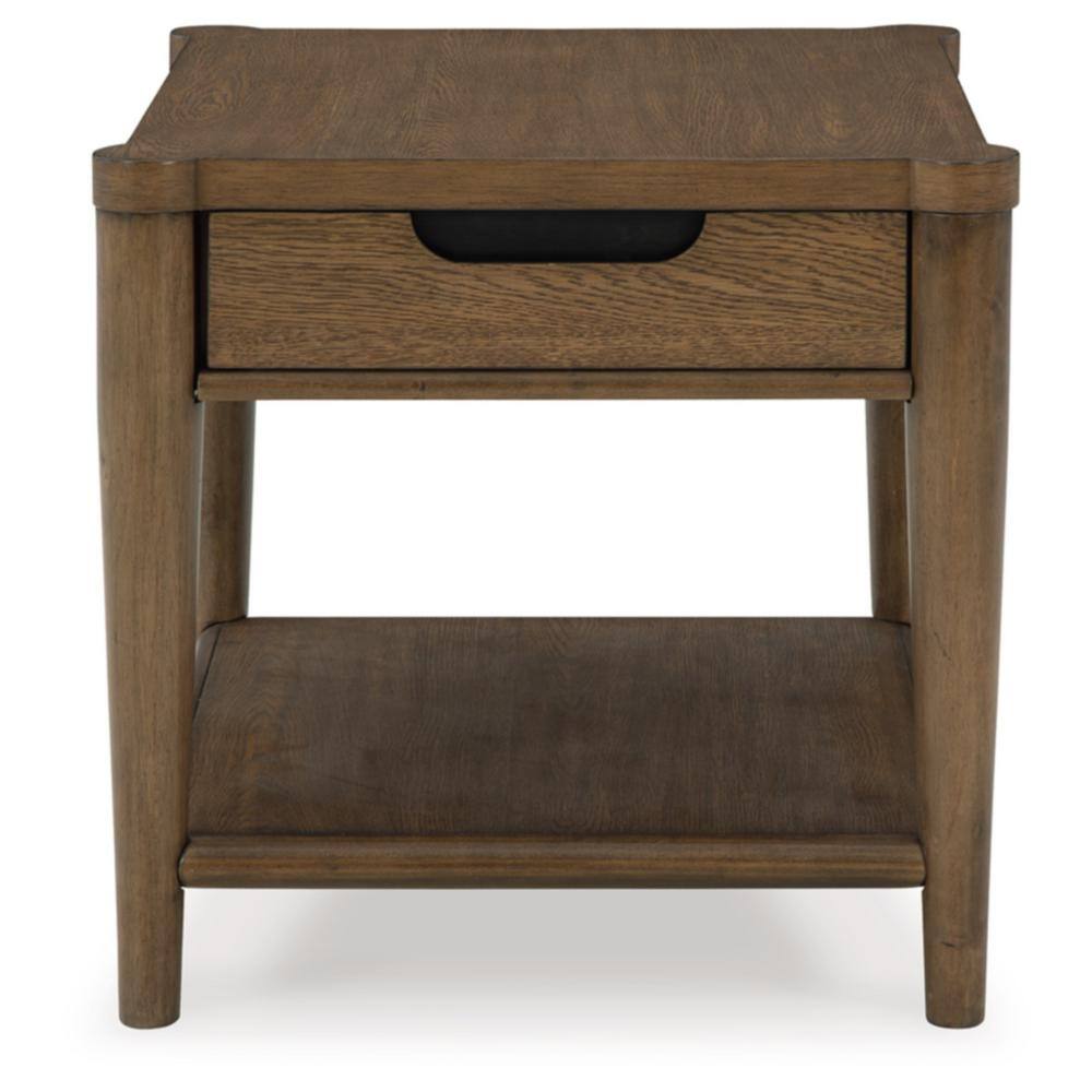 Brown Wood Rectangular End Table with Storage Drawer