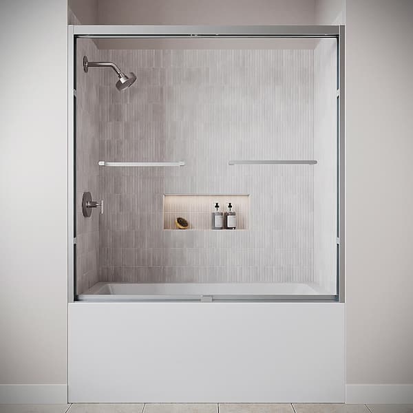 Sillaro 60'' x 60'' Framed Sliding Bathtub Door,CrystalTech Treated 1/4'' Glass, Polished Chrome Hardware