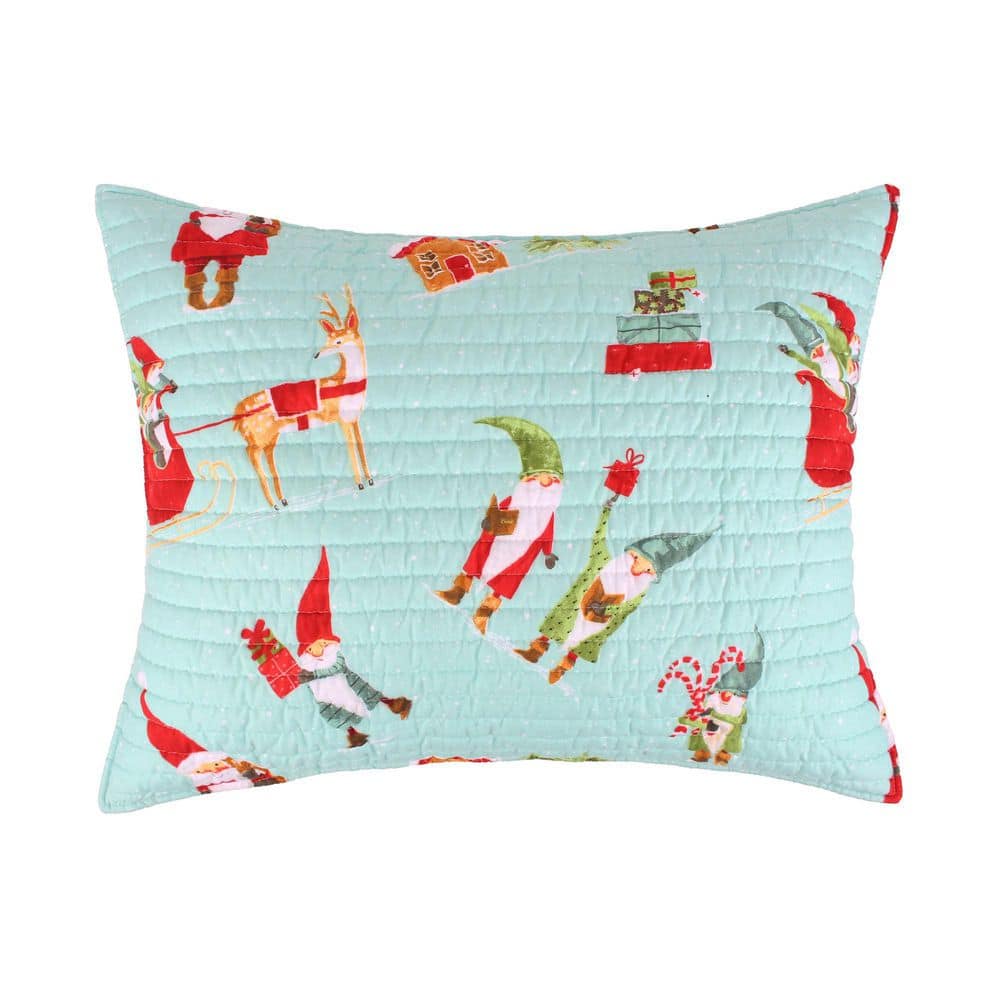 Mint Quilted Cotton Polyester Christmas Gnome Standard Sham