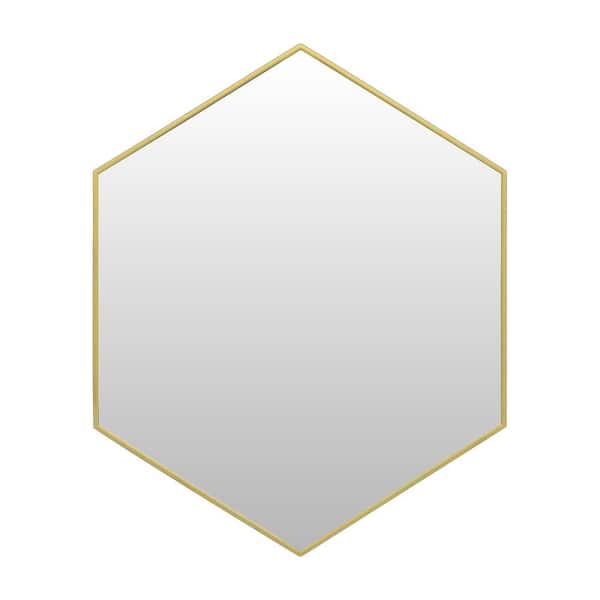 24 in. W x 30 in. H Modern Hexagon Metal Framed Wall Mounted Bathroom Vanity Mirror in Gold