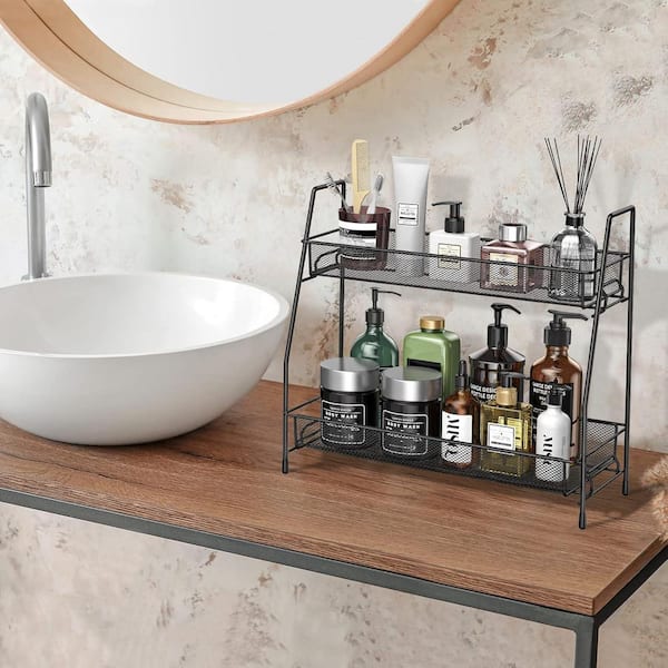 2 Shelves Black Countertop Multipurpose Organizer Spice Rack Storage for Cabinet Bathroom Kitchen Vanity