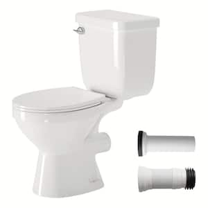 Rear Outlet Toilet 2-Piece White Round Bowl 7 in. Rough-In 1.6 GPF Single Flush Extra 2 Extension Pipes for Easy Install