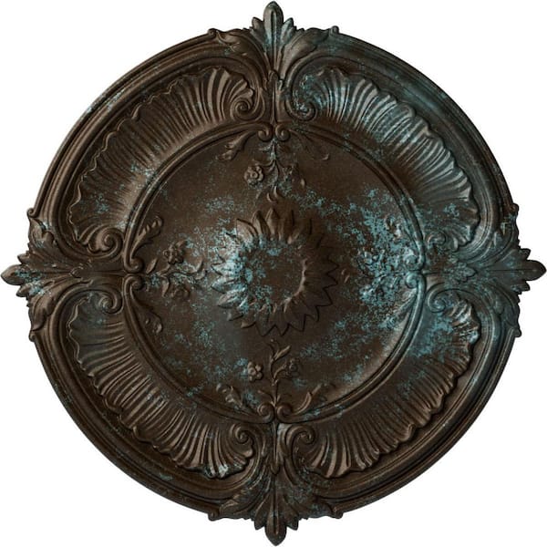 Ekena Millwork 1-1/2" x 30-1/8" x 30-1/8" Polyurethane Attica Acanthus Leaf Ceiling Medallion, Hand-Painted Bronze Blue Patina