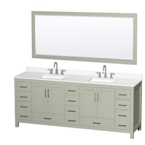 Sheffield 84 in. W x 22 in. D x 35 in. H Double Bath Vanity in Light Green with White Quartz Top and 70 in. Mirror