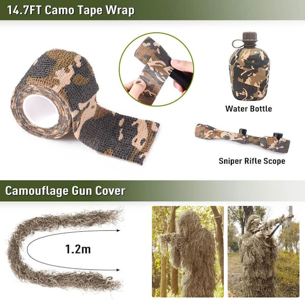 SEEUTEK 6 in 1 Kids Dry Grass Ghillie Suit, 3D Camouflage