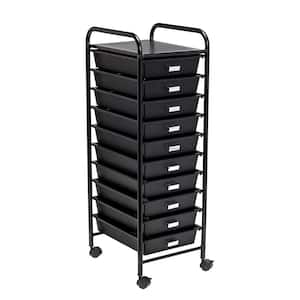 Steel and Plastic Rolling 10-Drawer Cart in Black