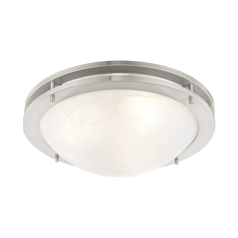 Modern Brushed Nickel 3-Light LED Bowl Flush Mount with White Alabaster Glass