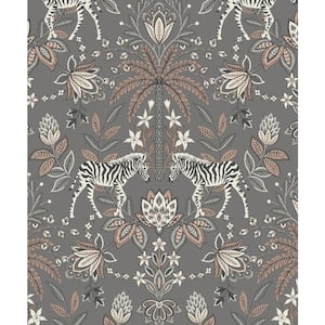Zebra Paisley Ornamental Wallpaper Charcoal & Rose Gold Paper Strippable Roll (Covers 57 sq. ft.)
