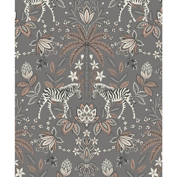Walls Republic Zebra Paisley Ornamental Wallpaper Charcoal & Rose Gold Paper Strippable Roll (Covers 57 sq. ft.)