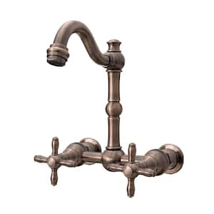 Bathroom Faucets - Solid Brass Wall Mount Bathroom Sink Faucet with 2 Cross Handles, Antique Copper - AK41718N1