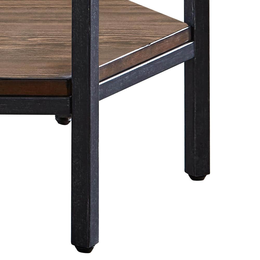 Mocha Hexagonal Wooden End Table with Iron Base and Storage